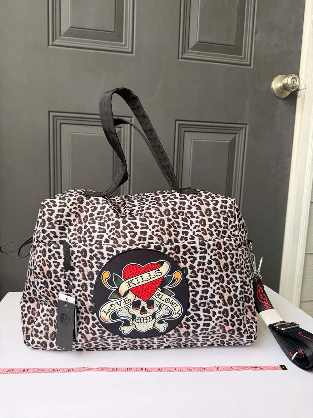 Ed Hardy Leopard Print Love Kills Slowly Weekender Travel Duffel Bag